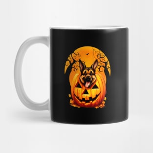 German Shepherd Inside Pumpkin, Funny Scary Halloween Moon Mug